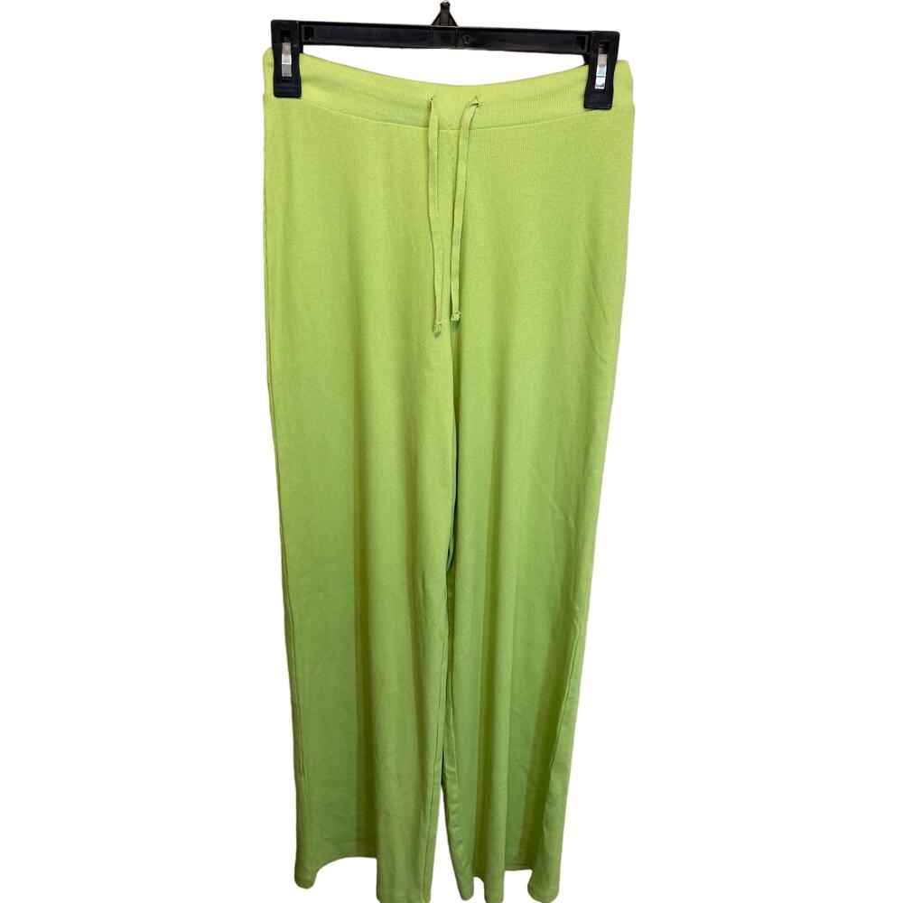 Zara Lime Green Ribbed Loungewear Wide Leg Ribbed Sweatpants Size Small